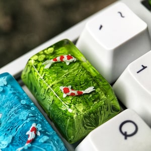 Green Keycaps set, Koi keycaps, Custom keycaps profile SA and OEM, Artisan keycap for Cherry MX Mechanical Keyboard, Christmas gift