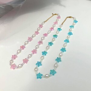 Cute stars beaded necklace, star beaded necklace, necklace with freshwater pearls, gifts for her