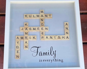 La famille, c'est tout Cadre de Scrabble | Boîte de Scrabble personnalisée | Cadeaux personnalisés | Anniversaire | Anniversaire | Noël