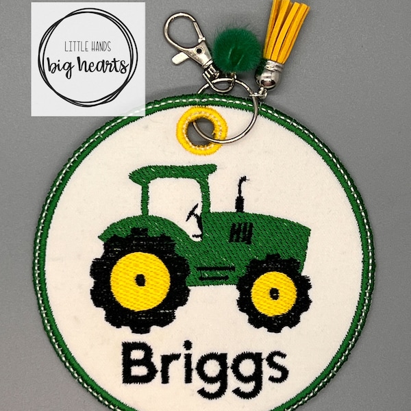 Circle Tractor Bag Tag | Back to School Supplies | Kids Lunch box | Backpack ID Tag | Diaper Bag Tag | Boy Bag Tag | Key Chain |CUSTOMIZABLE