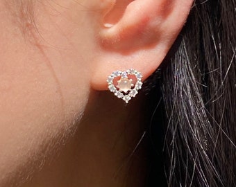 Heart stud earrings, blue Chalcedony silver earrings, sweet 16 gift