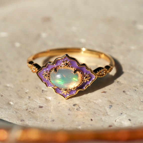 Vintage Opal Ring October Birth Gift Sweet 16 Gift Anime Rings