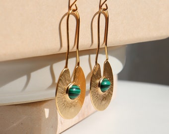 Malachite Drop Earrings: Gold Vermeil Sterling Silver