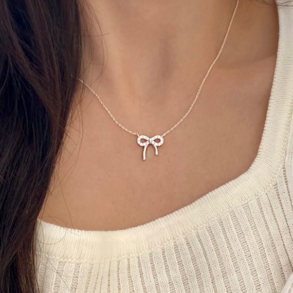 Bow Necklace, Ribbon Necklace With Pendant - Etsy