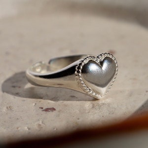 Pinky ring women, signet ring silver, heart ring, open ring