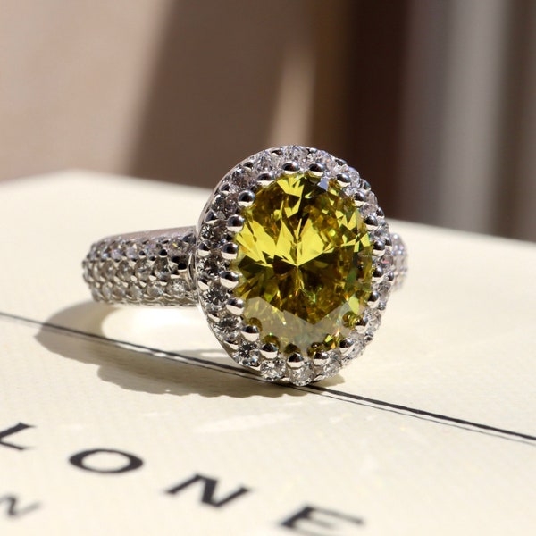 Olivine ring,solitaire ring, Oval cut peridot engagement ring, Dia pave ring, Gemstone wedding ring