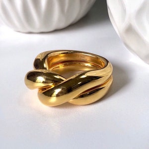 Chunky gold ring, twisted ring, cool rings, thick gold ring