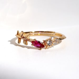 Gold Vermeil Ruby Ring: Sterling Silver Adjustable Anime Ring