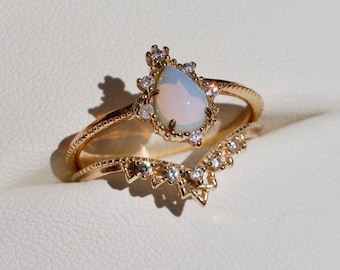 Bridal ring set, opal ring set, anime rings, Wedding ring set, cool rings