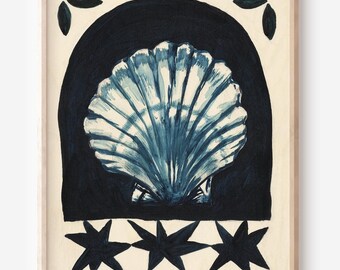 Lámina artística de concha de vieira: pintura popular simbólica (8x10)