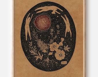 Travesuras de partera // Impresión artística de edición limitada // Dibujo de tinta de bruja // Ilustración mágica de hierbas