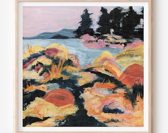 Entre las rocas antiguas // Pintura al aire libre // Paisaje expresivo // Arte abstracto de la naturaleza // Pintura de la isla de Vancouver