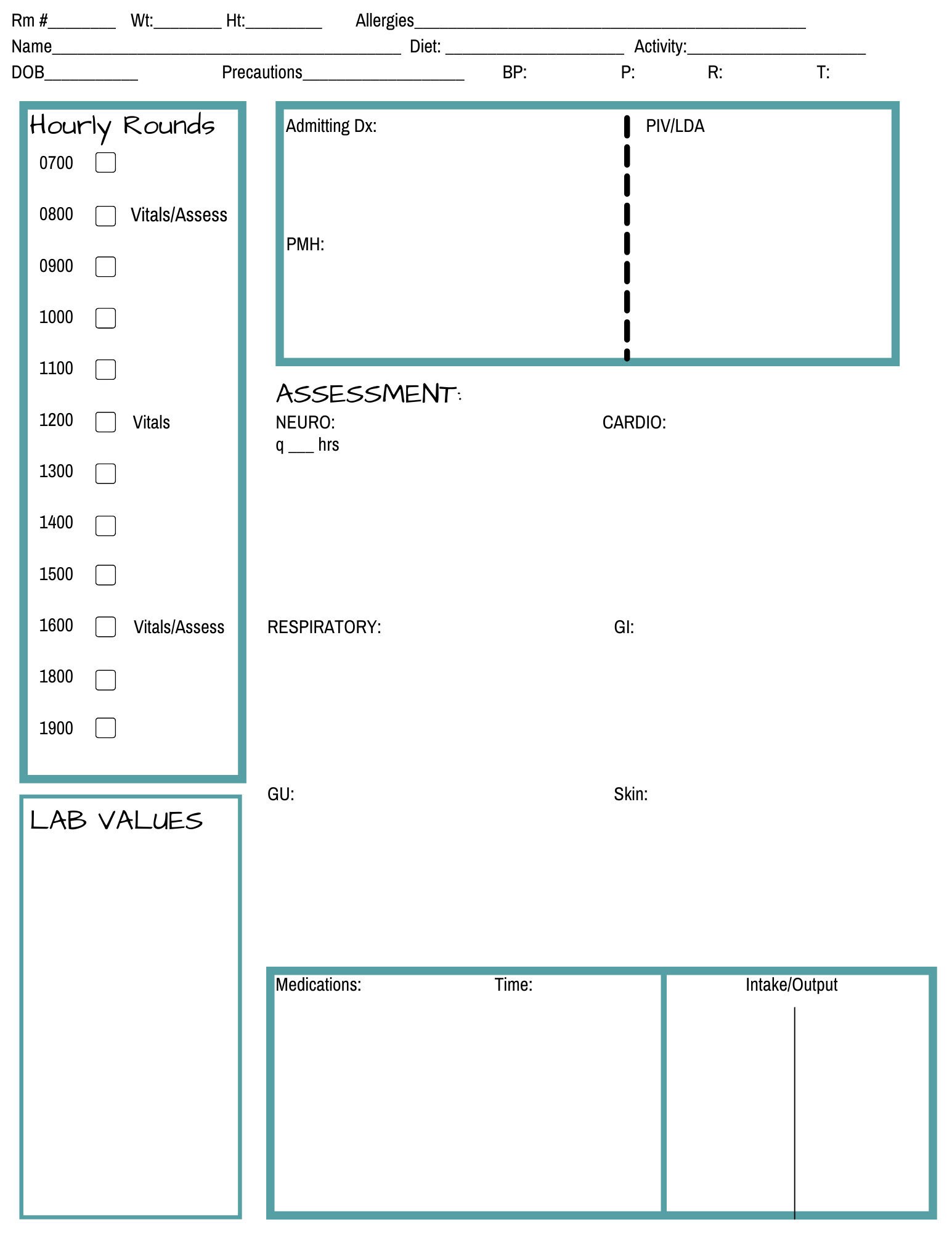 Nursing Handoff Sheet Etsy
