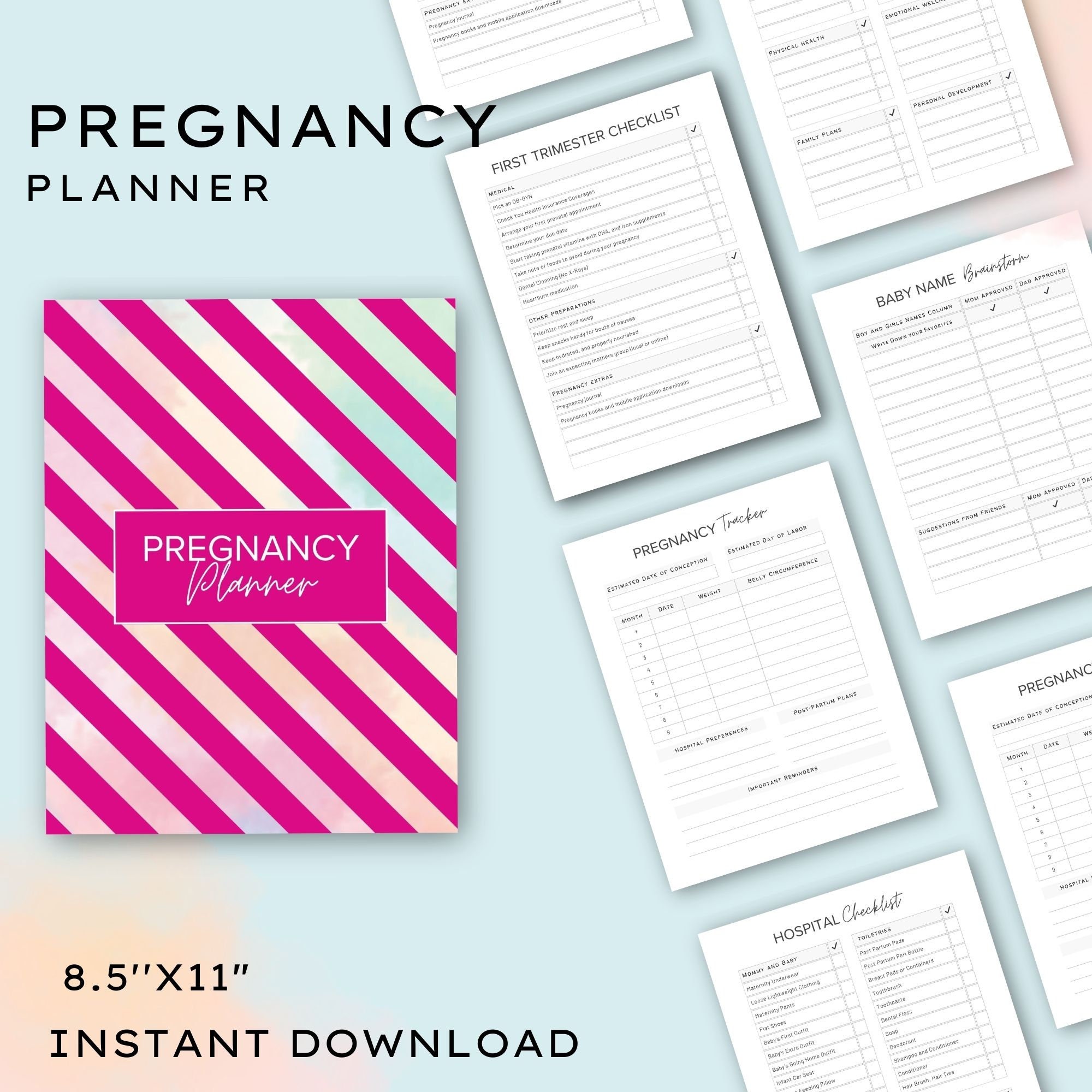 Pregnancy Planner Printable: Trimester Checklist & Baby Name Brainstorm ...