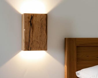 Reclaimed Walnut Wooden LED Sconce Lamp, Wood Wall Sconces , Industrial Decor Lighting , Solid Rustic Wood Lights, Plug in wall sconce