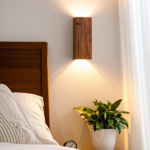Walnut Wooden LED Sconce Lamp, Wood Wall Sconces , Industrial Decor Lighting , Solid Rustic Wood Lights, Led Bulb Included
