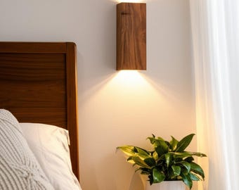 Walnut Wooden LED Sconce Lamp, Wood Wall Sconces , Industrial Decor Lighting , Solid Rustic Wood Lights, Led Bulb Included