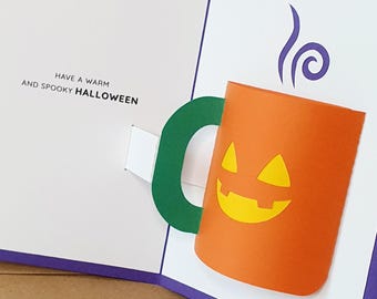 Halloween Jack Pumpkin Mug Pop-Up Card - Animated Greeting Card