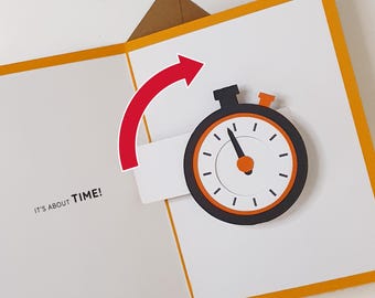 It's About Time Pop-Up Card - PACK OF 10 - Animated Stopwatch - Escape Room Inspired Greeting Card