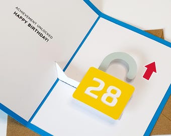 Birthday Padlock Pop-Up Card - Achievement Unlocked - Animated Escape Room Inspired Greeting Card