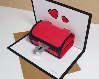 Hearts Treasure Chest Gift Card Holder - Pop-Up Card