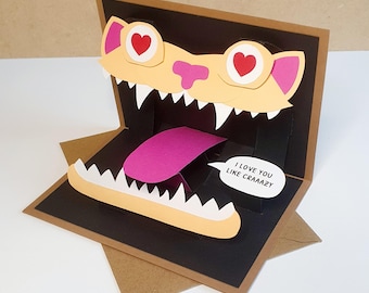 Cat Mimic Monster Pop-Up Card - Animated Gaming Inspired Greeting Card