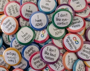 Customizable Neurodiversity Awareness Pin Badges, Disability Pride