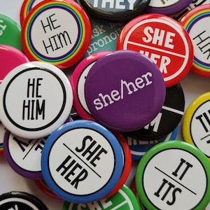 Bulk pack of pronoun pins 1 inch/25mm mixed designs image 4