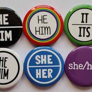 Bulk pack of pronoun pins 1 inch/25mm mixed designs image 5