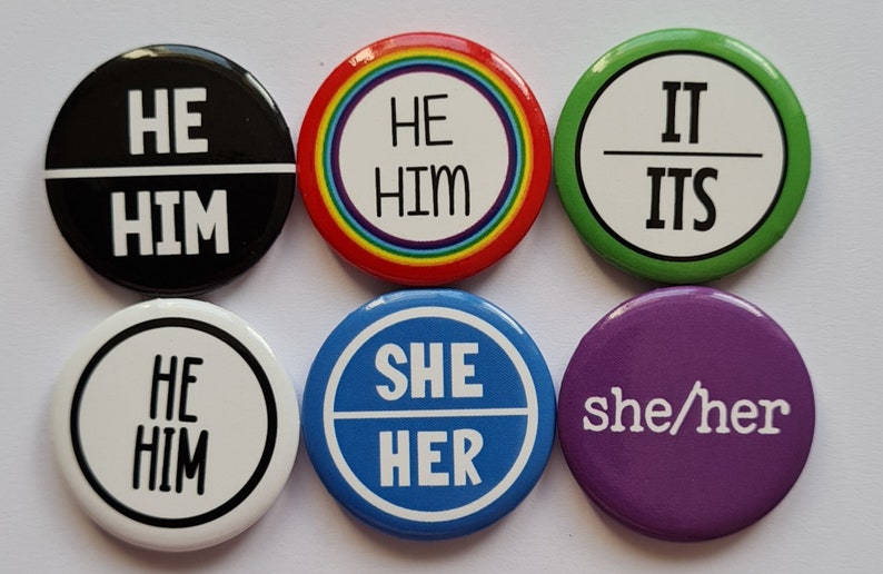 Bulk pack of pronoun pins 1 inch/25mm mixed designs image 5