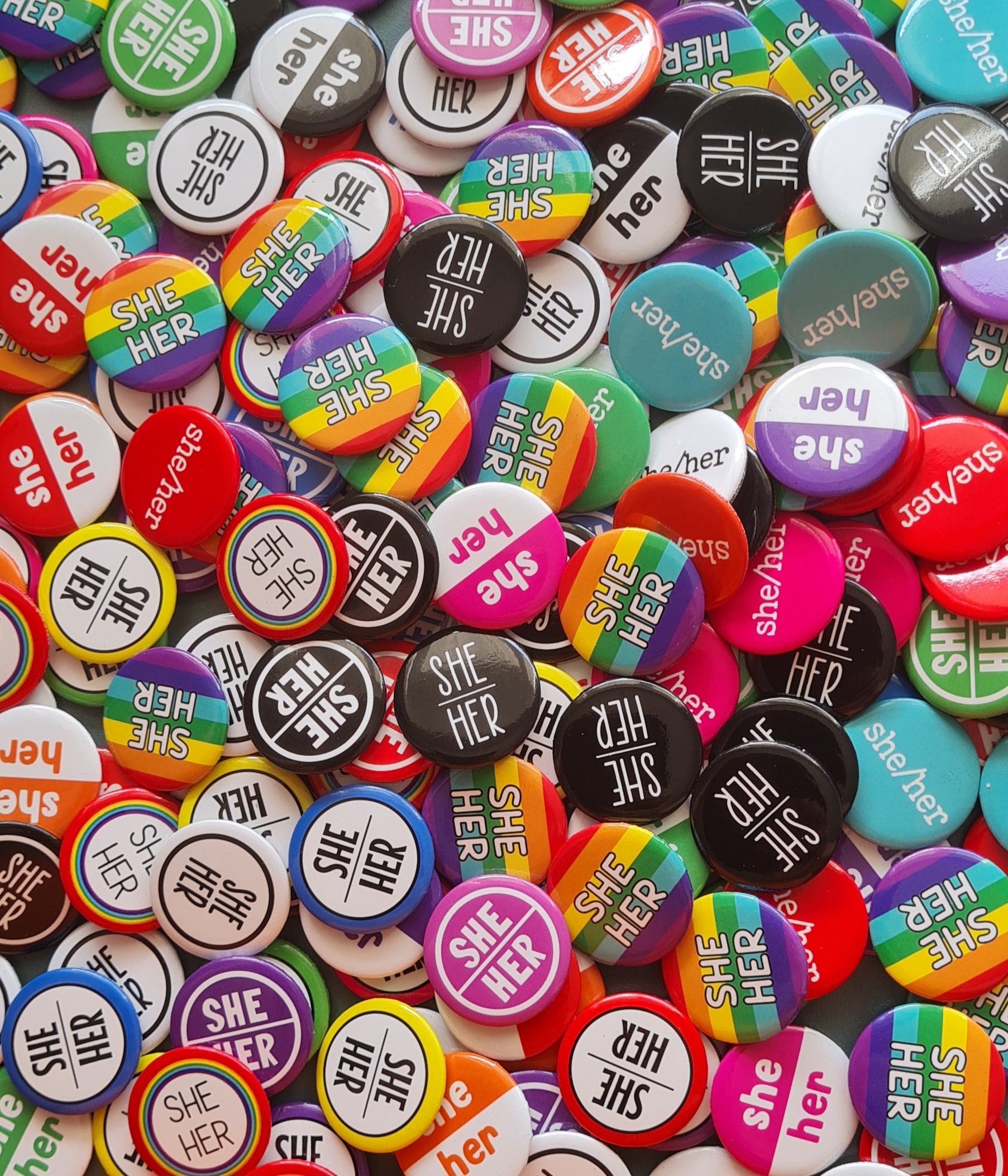 Bulk, Pronoun Theythem Rainbow Striped Circle Button Pins, Lgbtq Gay Pride 100 Pins