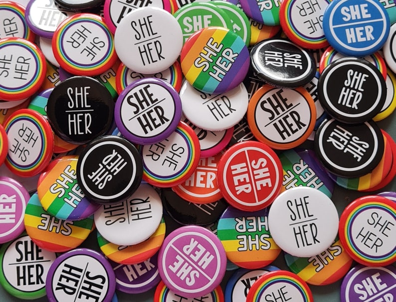 Bulk pack of pronoun pins 1 inch/25mm mixed designs image 2