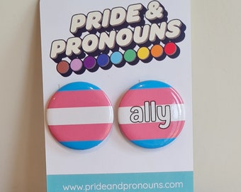 Transgender Pride and Ally badge set. Trans pride pin. Trans ally. Small pin badges 25mm/1inch