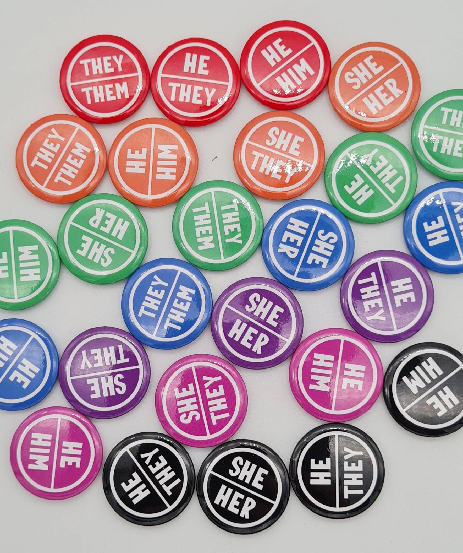 Bulk Pack of Pronoun Badges 25mm/1 Inch Your Choice of Etsy