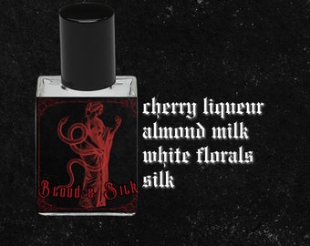 BLOOD & SILK // Almond Milk, Vanilla, Ambrette, Black Cherry Liqueur, Floral Musk, Tonka, Blood Accord // Gothic Witchy Perfume