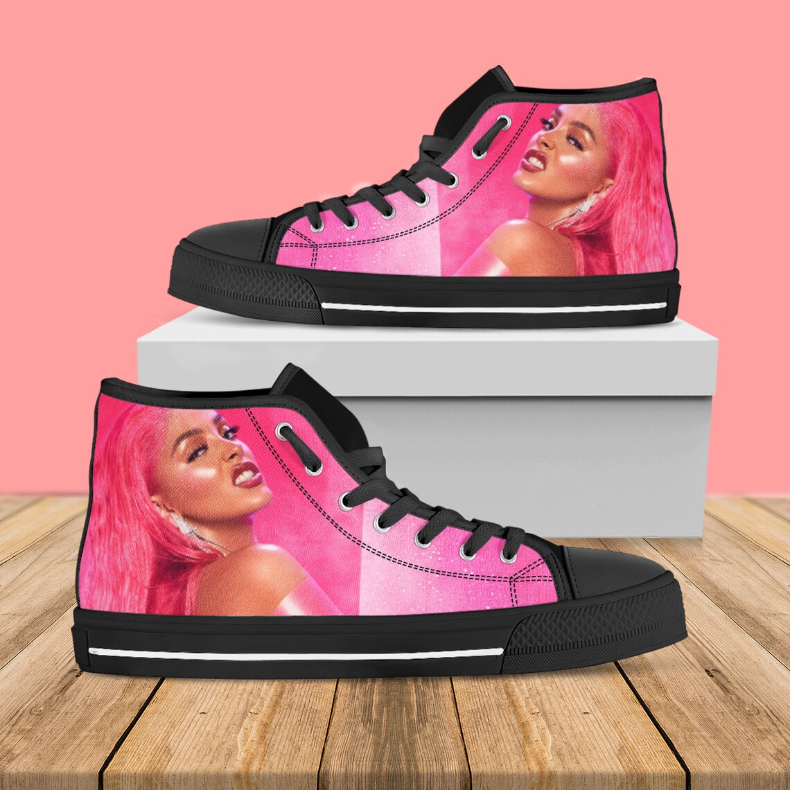 Doja Cat Custom Hi Tops Singer Printed Shoes Hot Pink Etsy