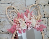 Rabbit-shaped rattan mirror with flowers