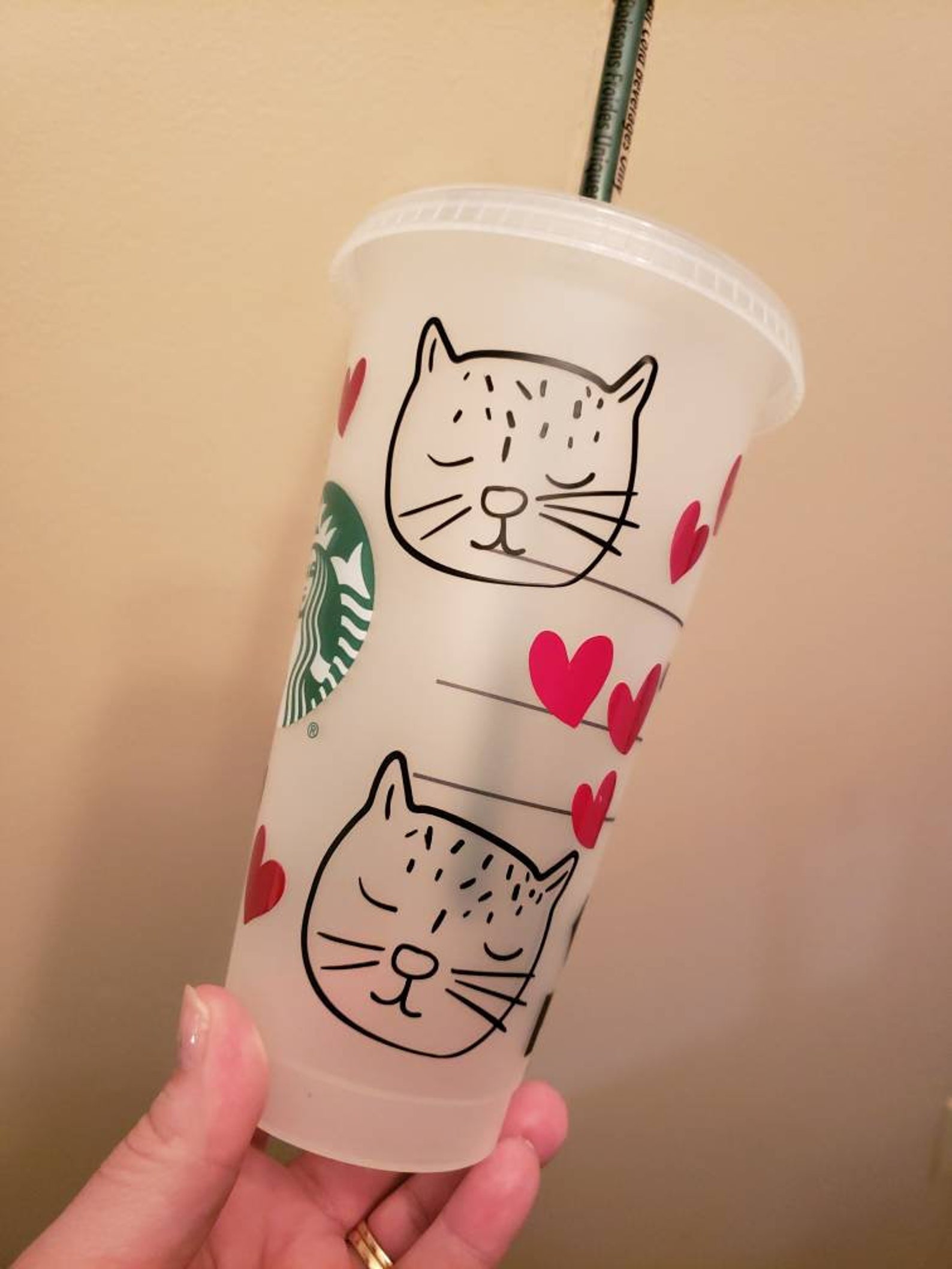 Cat Lover Starbucks Cup Meow Sleepy cat Reusable Starbucks Etsy