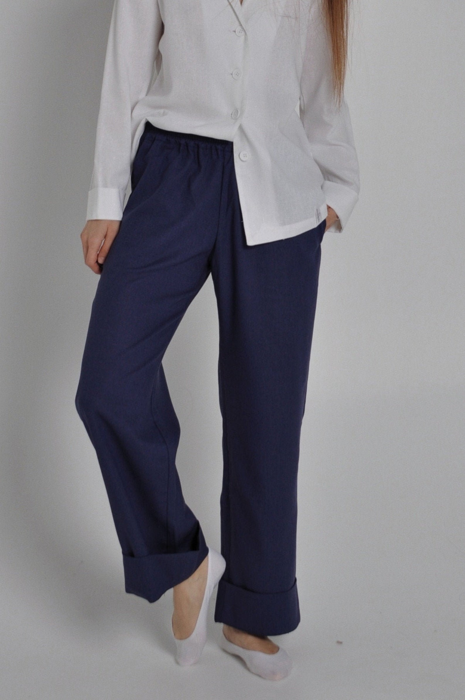 Linen Pants Women Night Blue Linen Pants Summer Pants Leg Etsy UK