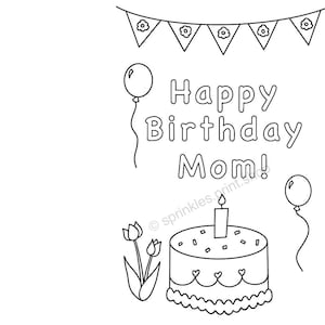 Printable Happy Birthday Coloring Card Happy Birthday Mom Greeting