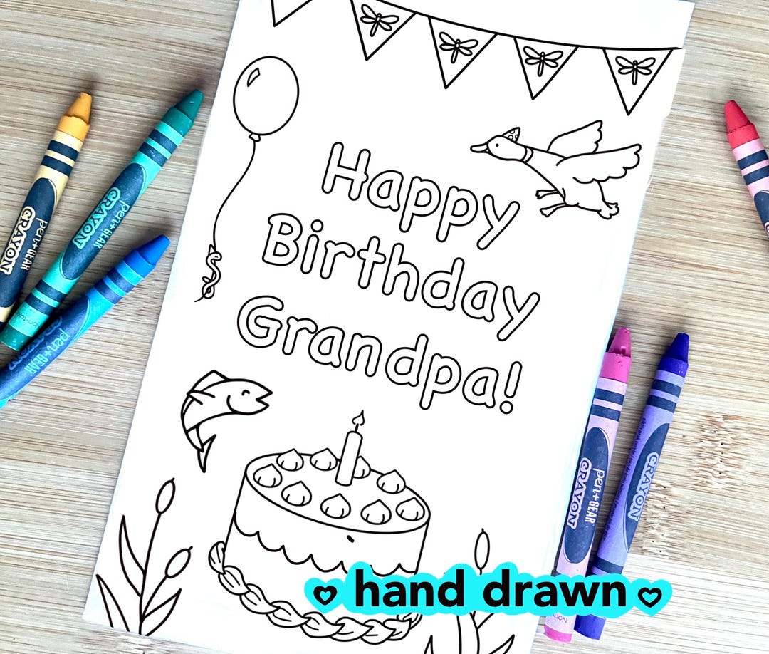 Printable Happy Birthday Coloring Card, Happy Birthday Grandpa Greeting ...