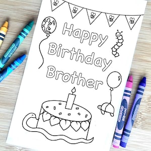 Biglietto di auguri di buon compleanno da stampare e colorare, biglietto di auguri di buon compleanno per fratello, regalo per fratelli