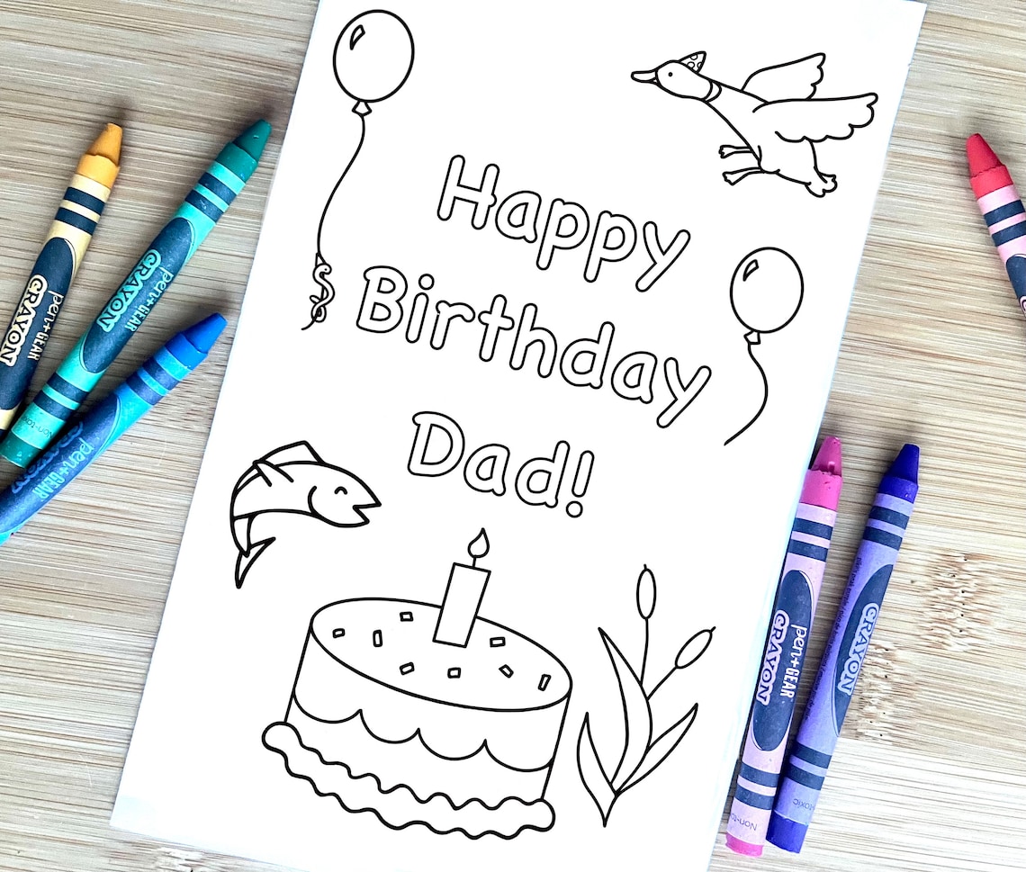 Printable Happy Birthday Coloring Card, Happy Birthday Dad Greeting ...