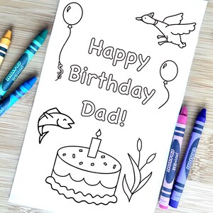 Tarjeta imprimible para colorear de feliz cumpleaños, tarjeta de felicitación de feliz cumpleaños para papá