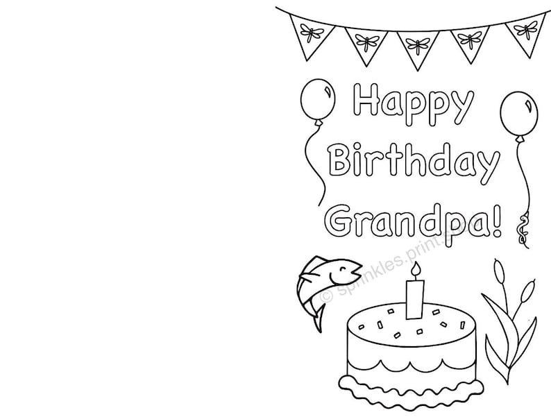 Printable Happy Birthday Coloring Card, Happy Birthday Grandpa Greeting ...