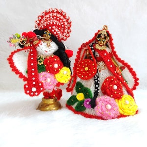 Magical Radha Krishna Winter Ensemble, Jugal Jodi Crochet Dress, Radha Krishna Winter Dress, Dhoti for krishna & Skirt for Radha, RK Dress