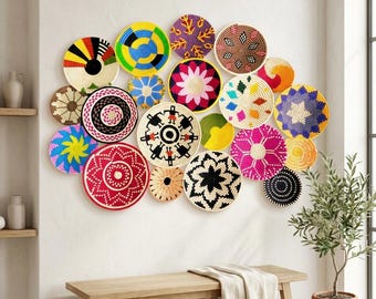Juego de cestas decorativas de pared para decoración de casas de campo, cestas africanas colgantes