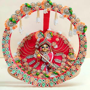 Janmashtami Two-in-One Ring Style Laddu Gopal Dress, Krishna Dress With Kundan & Floral Patch, Thakurji Poshak With Mukut, Kanhaji Dress