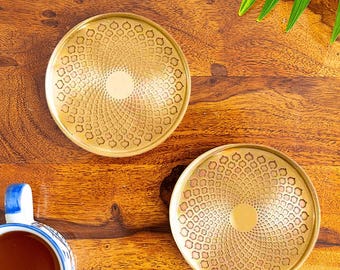 Hand-Etched Brass Coasters, Mughal Mandala Design, Set of 2