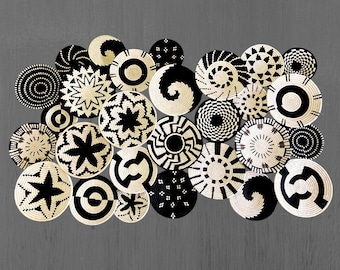 Black & Natural Sabai Grass Woven Wall Baskets, Boho Decor